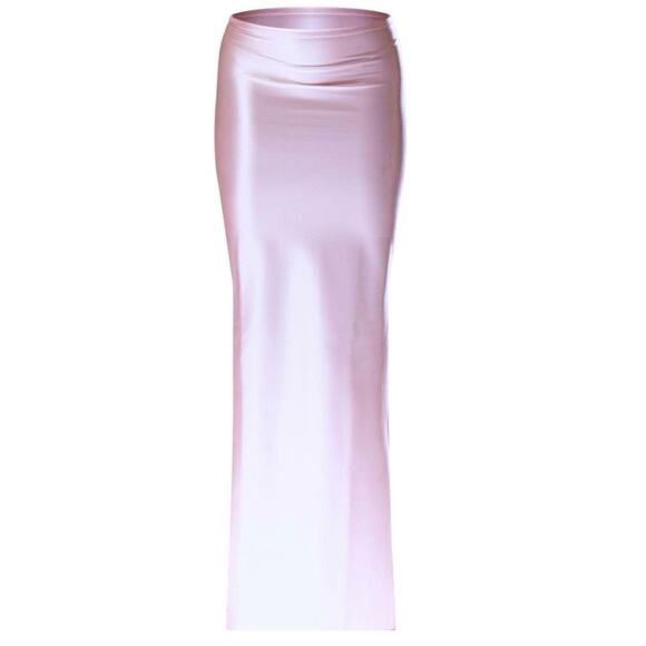 PRETTYLITTLETHING Dusty Pink Stretch Satin Split Side Maxi Skirt NWT - Picture 1 of 14